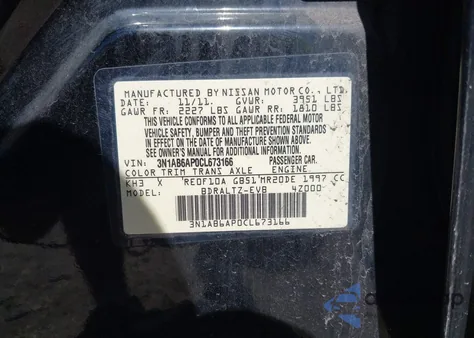 2012 Nissan Sentra 2.0 Sr from USA, damaged, VIN 3N1AB6AP0CL673166